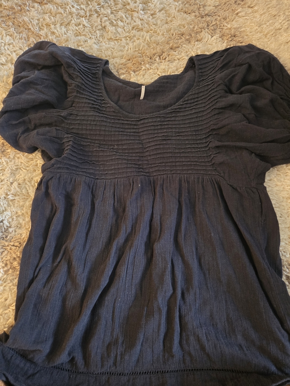 Free People Navy Pintuck Peasant Top